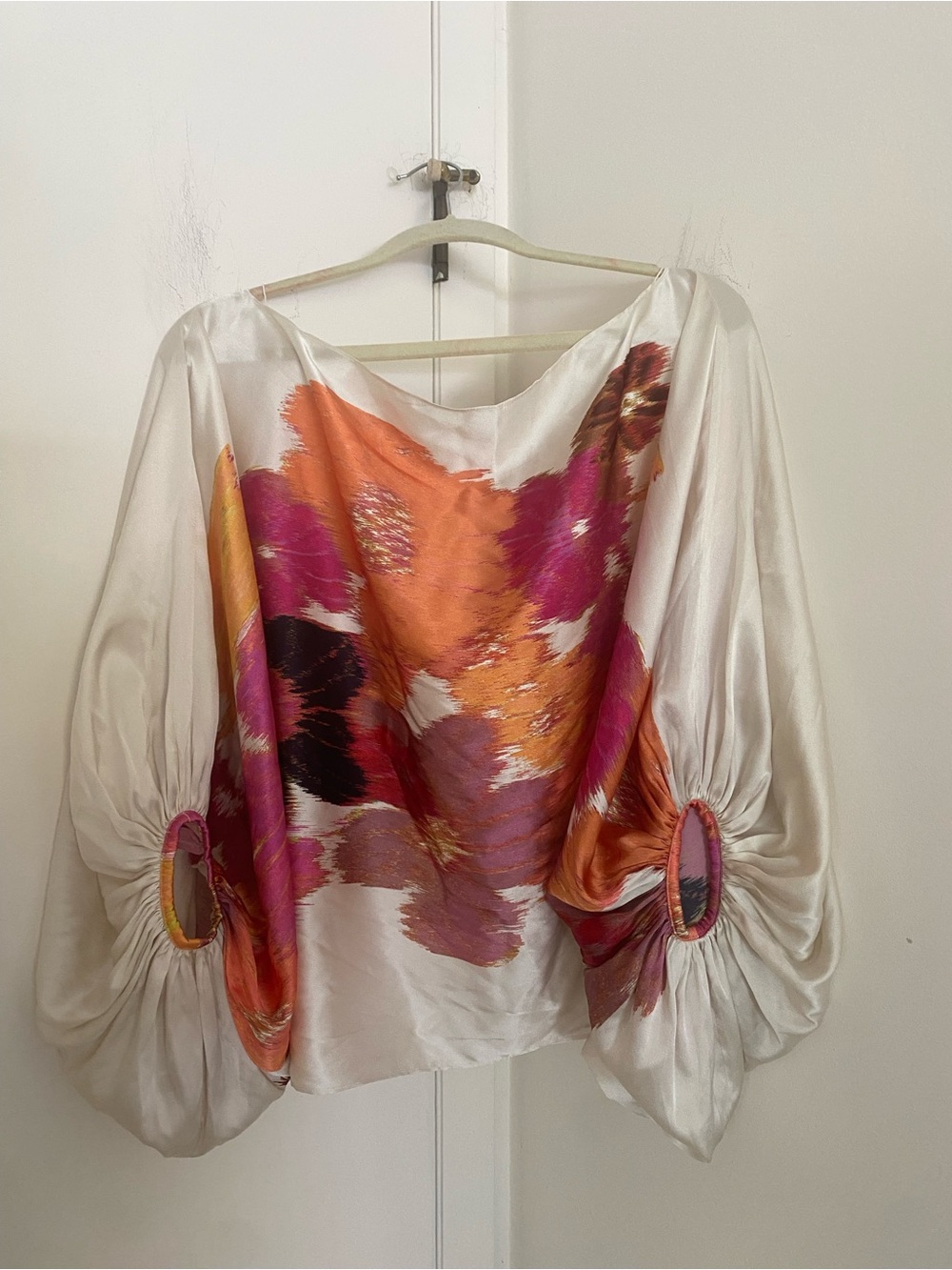 Silvia Tcherassi Bellagio Silk Blouse Balloon Sleeves Off Shoulder Floral XS